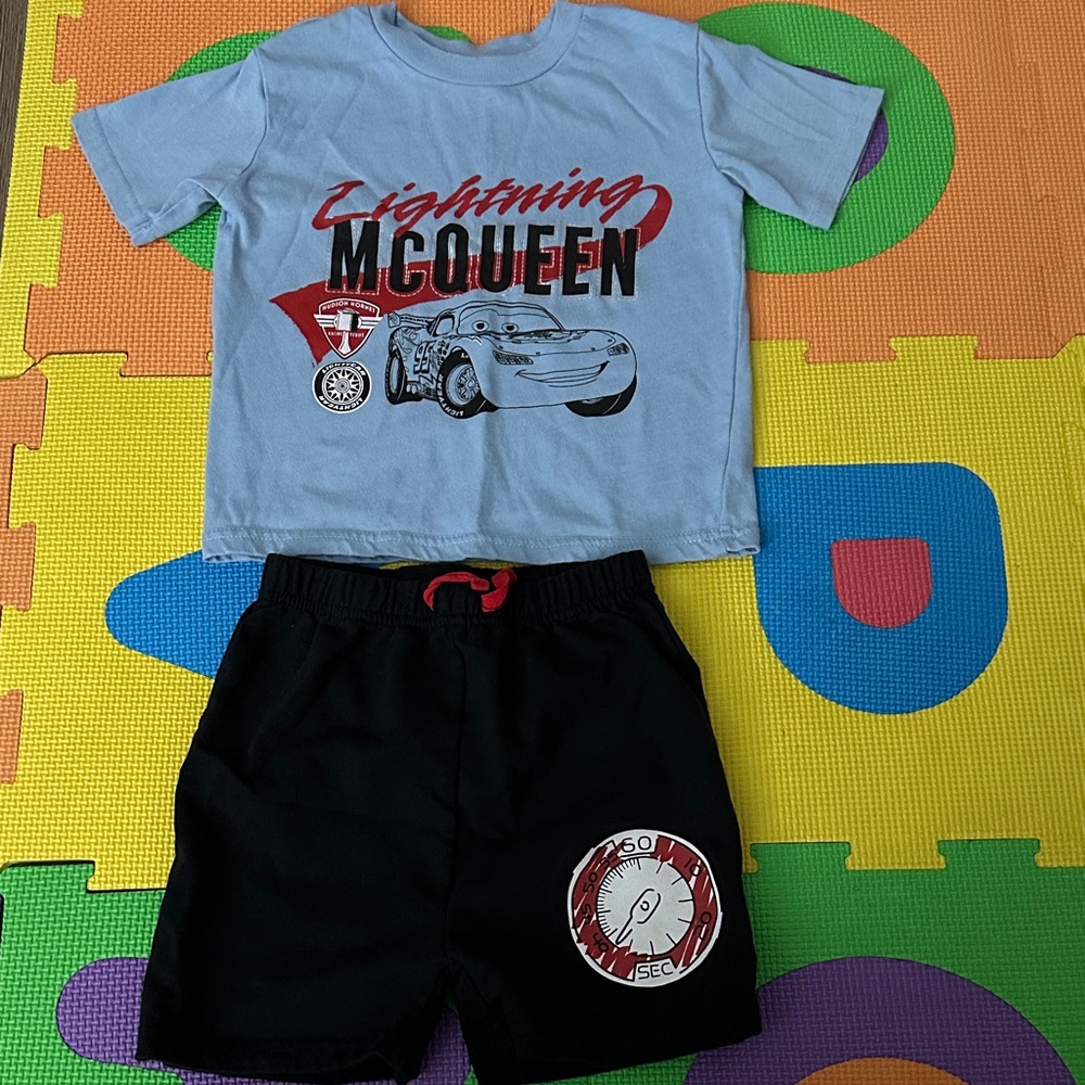 Kids Lightning McQueen T-Shirt and Shorts Set - Blue and Black